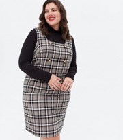 New Look Curves Black Check Button Mini Pinafore Dress